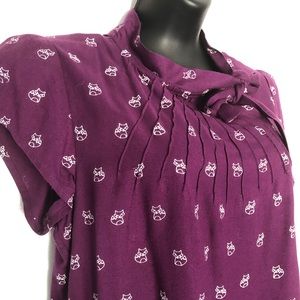 Womens Blouse, plum color with foxes, Circus brand, size UK 14 or US M